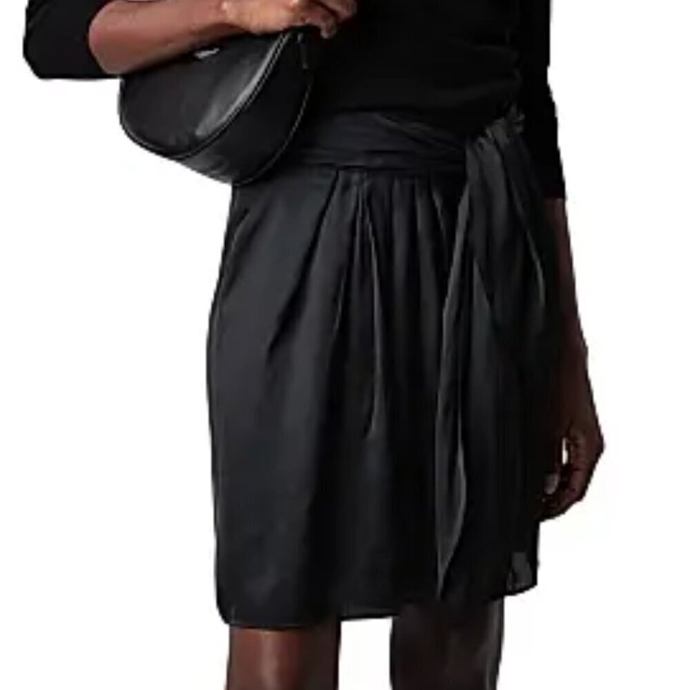 Zadig & Voltaire Joji satin pleated skirt black wide belt tie mini new 34 XS